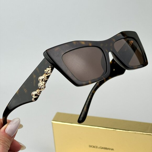 D&G DG4435 502/73 BRAND NEW Sunglasses Havana Dark Brown Cat Eye Women - Picture 2 of 14